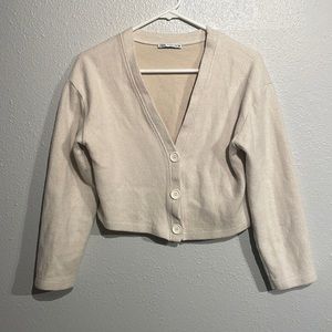 Zara Cropped Cotton Cardigan Small